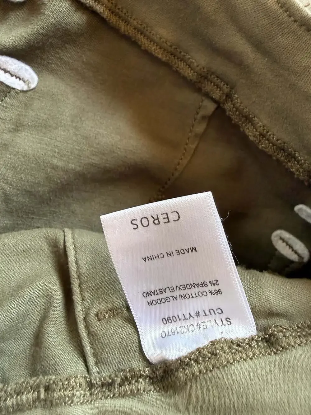 Ceros Jeans Olive Green Utility Cargo Pants with Zipper Pockets